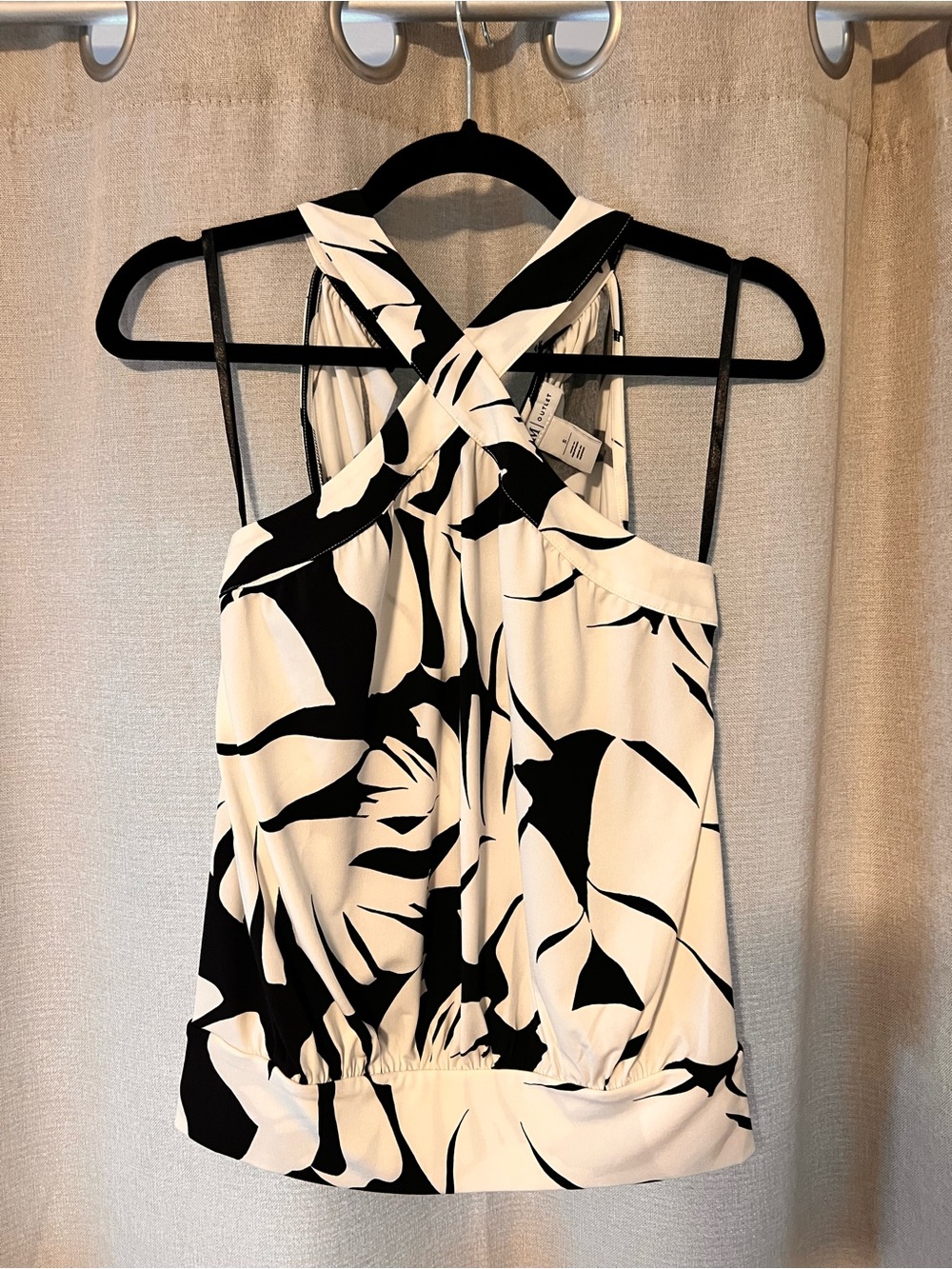 White House Black Market Black & White Crisscross Halter Tank